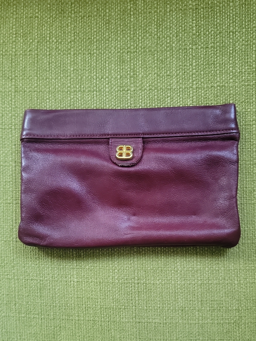Vintage By BOSCA Leather  Clutch with Gold Accent